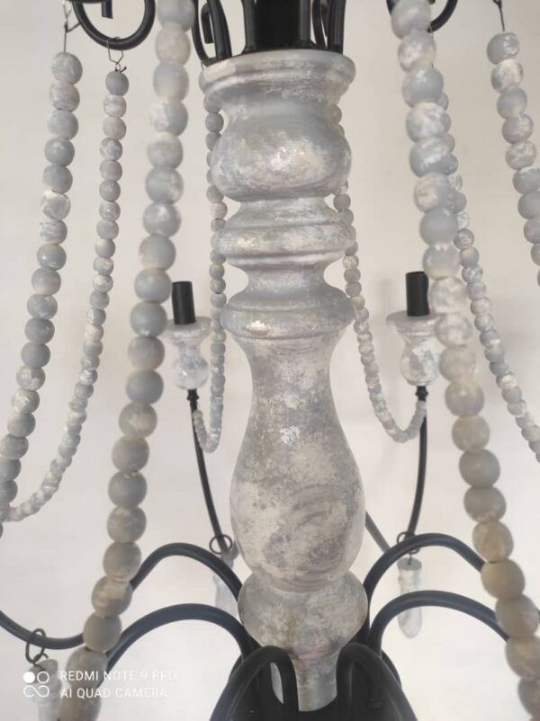 لوستر چوب و فلز سفید مشکی