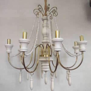 لوستر چوب و فلز سفید طلایی