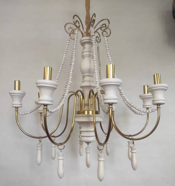 لوستر چوب و فلز سفید طلایی