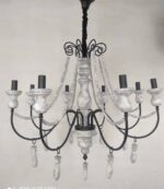 لوستر چوب و فلز سفید مشکی