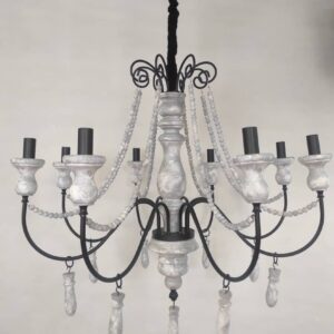 لوستر چوب و فلز سفید مشکی