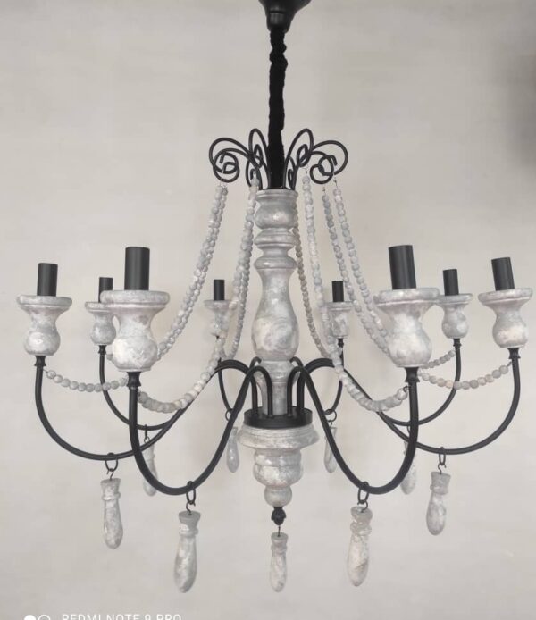 لوستر چوب و فلز سفید مشکی