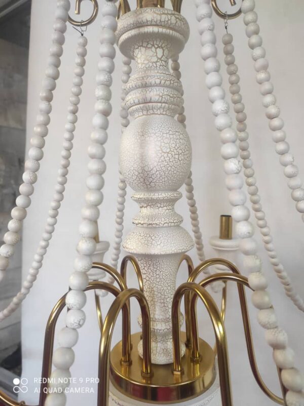 لوستر چوب و فلز سفید طلایی