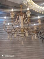 لوستر چوب و فلز سفید طلایی
