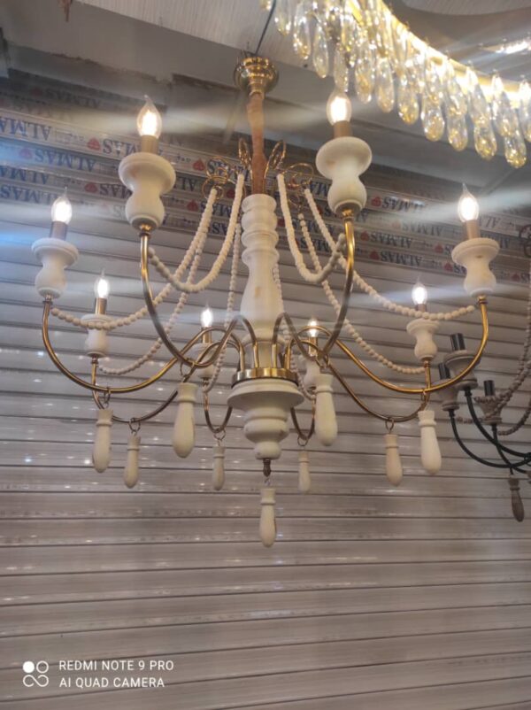 لوستر چوب و فلز سفید طلایی