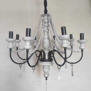 لوستر چوب و فلز سفید مشکی