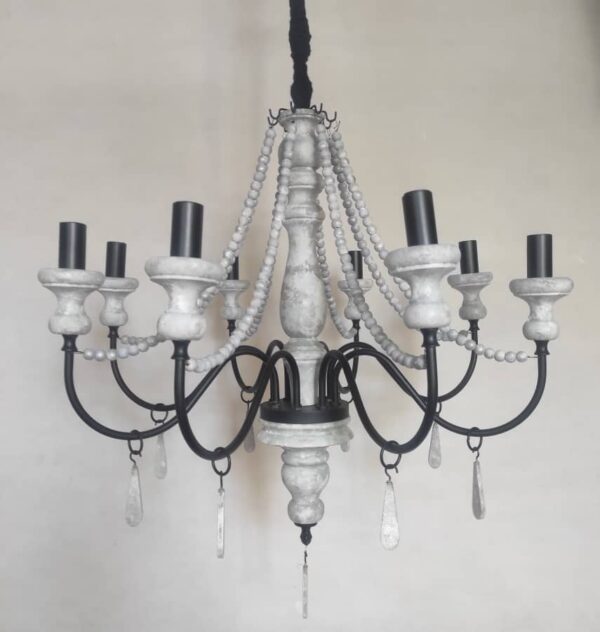 لوستر چوب و فلز سفید مشکی