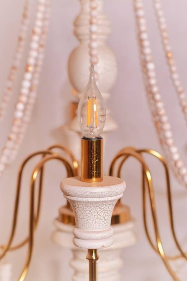 لوستر چوب و فلز سفید طلایی